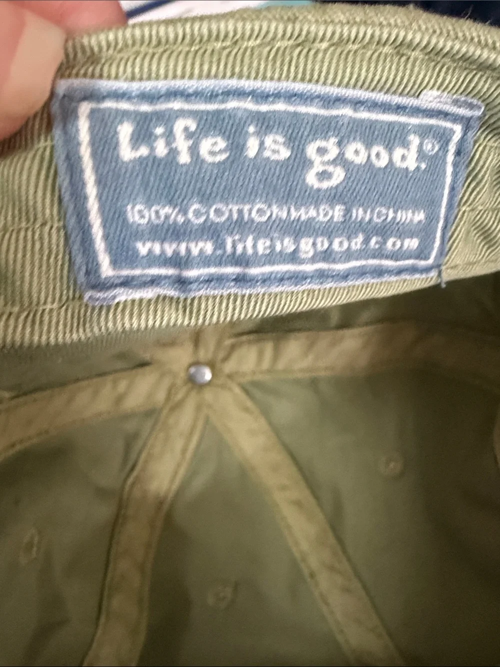Life Is Good Olive Green Unisex Baseball Cap with Mountain Embroidery